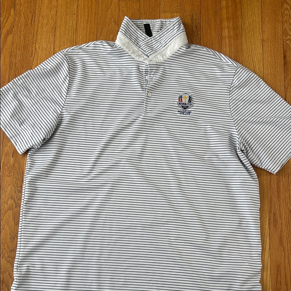 Adidas White and Black Striped Polo Shirt